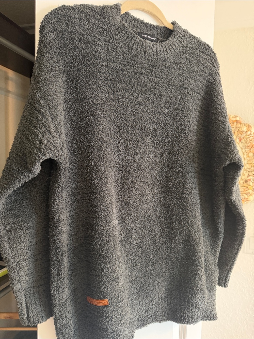 Womens Simply Southern oversized S plush Grey/Green Sweater